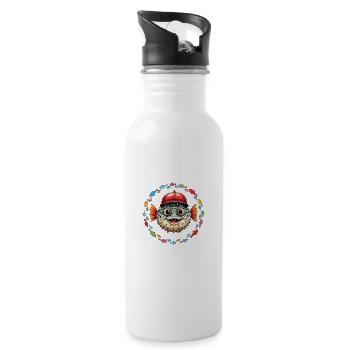 Kugelfisch mit roter Basecap und bunten Fischen - Trinkflasche mit integriertem Trinkhalm - Weiß - Rechts