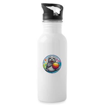 Laughing seal seal with colorful ball - Water bottle with straw - white - Right