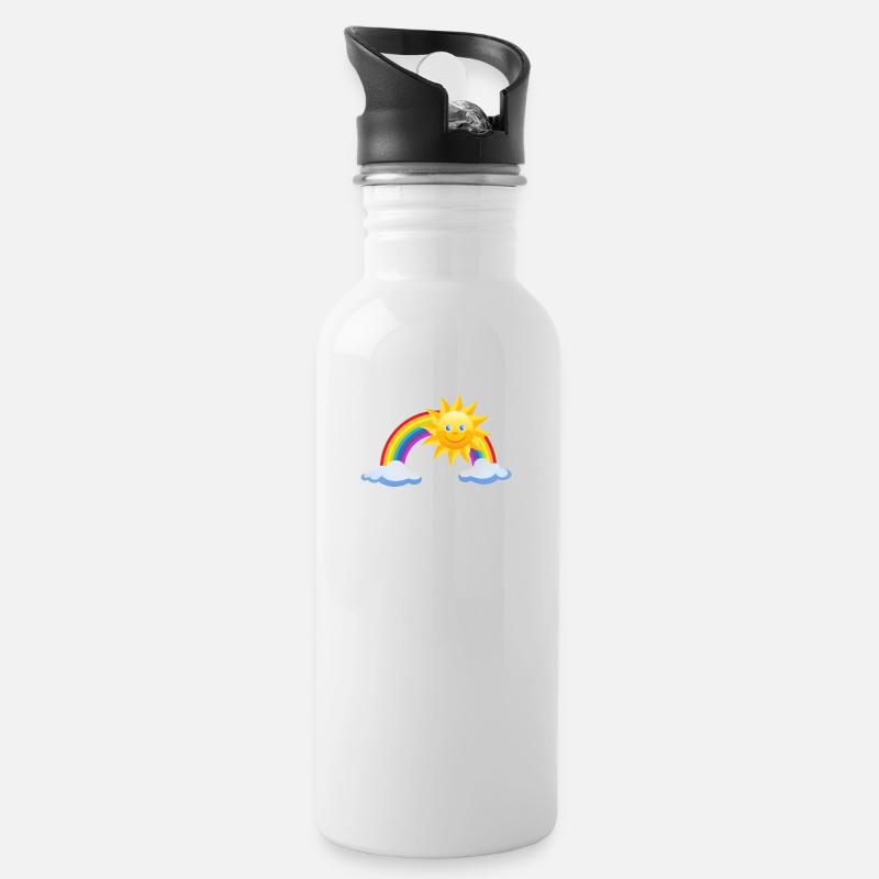Sonne und Regenbogen - Trinkflasche mit integriertem Trinkhalm - Weiß