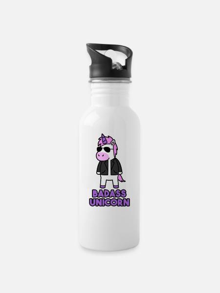 BADASS UNICORN - Trinkflasche mit integriertem Trinkhalm - Weiß