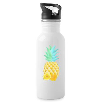 Fleurs d’ananas et d’hibiscus - Gourde avec paille intégrée - blanc - Droite