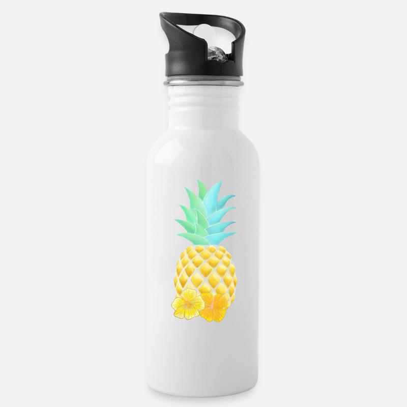 Fleurs d’ananas et d’hibiscus - Gourde avec paille intégrée - blanc