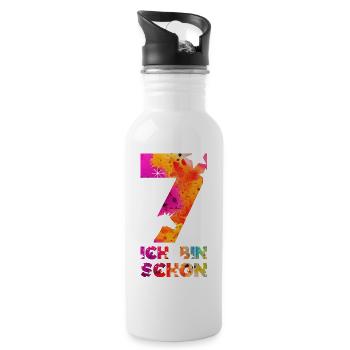 ICH BIN SCHON 7 EINHORN 7. GEBURTSTAG - Trinkflasche mit integriertem Trinkhalm - Weiß - Rechts