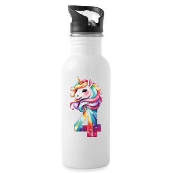 4TH BIRTHDAY UNICORN - Water bottle with straw - white - Right
