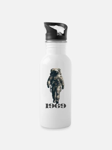 Astronaut - Trinkflasche mit integriertem Trinkhalm - Weiß