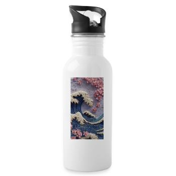 Wave Cherry Blossom Relief - Water bottle with straw - white - Right