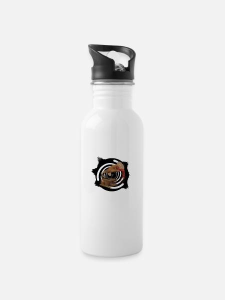 Grammophon und Wein - Trinkflasche mit integriertem Trinkhalm - Weiß