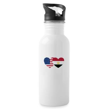 USA Egypt Flag Heart - Water bottle with straw - white - Right