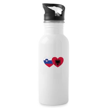 Slovenia Albania Flag Heart - Water bottle with straw - white - Right
