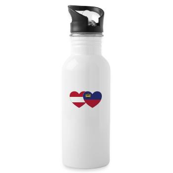 Österreich Liechtenstein Flagge Herz - Trinkflasche mit integriertem Trinkhalm - Weiß - Rechts