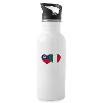 Liechtenstein Italien Flagge Herz - Trinkflasche mit integriertem Trinkhalm - Weiß - Rechts