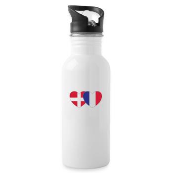 Dänemark Frankreich Flagge Herz - Trinkflasche mit integriertem Trinkhalm - Weiß - Rechts