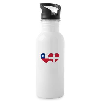 Chile Dänemark Flagge Herz - Trinkflasche mit integriertem Trinkhalm - Weiß - Rechts
