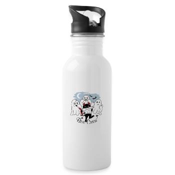 Drei lustige Geister und schwarze Halloween-Katze - Trinkflasche mit integriertem Trinkhalm - Weiß - Rechts