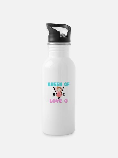 Queen of Love - Trinkflasche mit integriertem Trinkhalm - Weiß