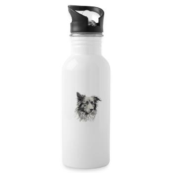 Hund Hunde Gemalt - Trinkflasche mit integriertem Trinkhalm - Weiß - Rechts