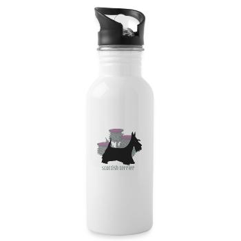 Scottish terrier and thistles - Water bottle with straw - white - Right