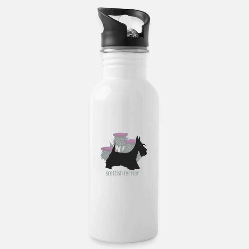 Scottish Terrier und Disteln - Trinkflasche mit integriertem Trinkhalm - Weiß