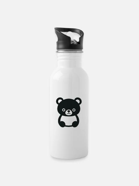 Bärenjunges - Trinkflasche mit integriertem Trinkhalm - Weiß