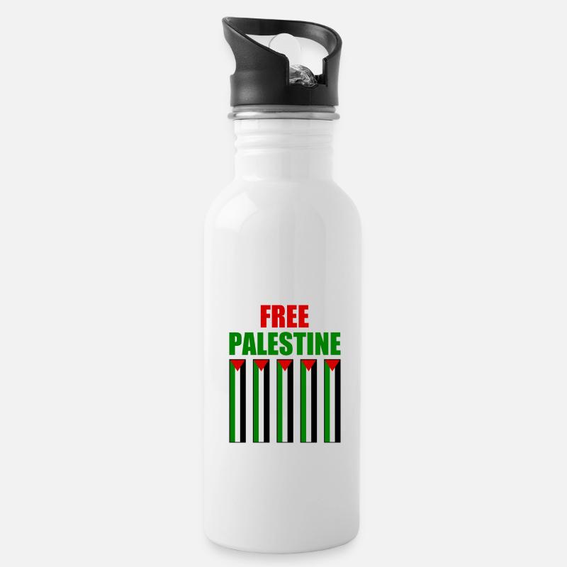 Free palestine - Trinkflasche mit integriertem Trinkhalm - Weiß