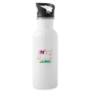 Leuchtender Einhornreiter auf bunter Wiese - Trinkflasche mit integriertem Trinkhalm - Weiß - Rechts