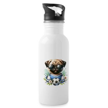 Niedlicher Mops Hund Fußballspieler - Trinkflasche mit integriertem Trinkhalm - Weiß - Rechts