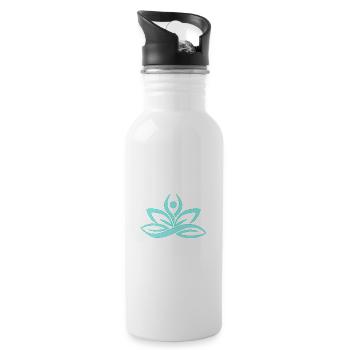 Yoga Shirt / Lotusblüte mint türkis blau - Trinkflasche mit integriertem Trinkhalm - Weiß - Rechts