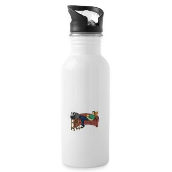 Couch potato lazy sleep watching TV - Water bottle with straw - white - Right
