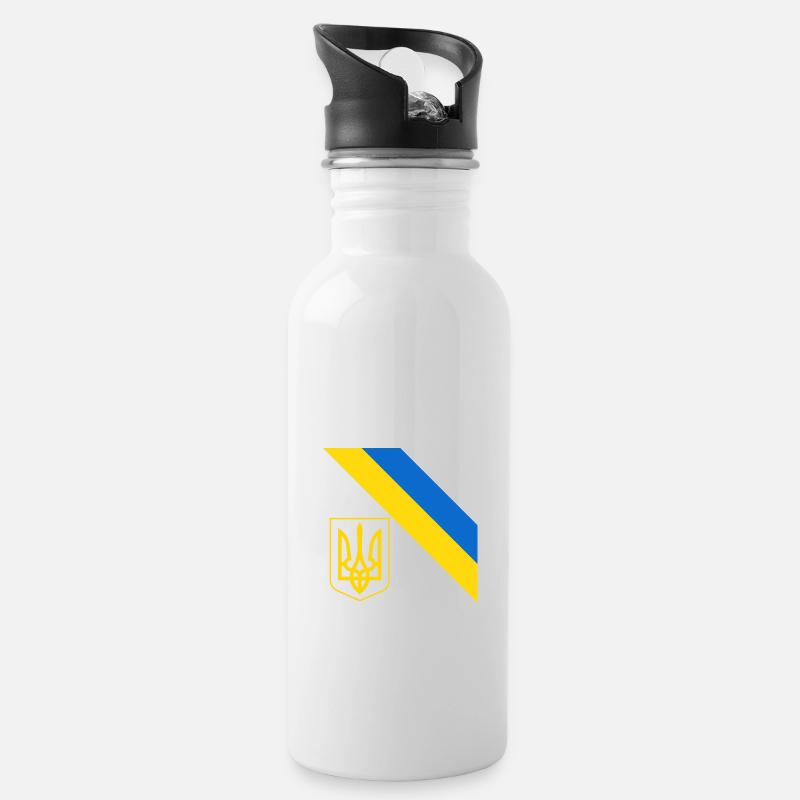 Ukrainisch - Trinkflasche mit integriertem Trinkhalm - Weiß