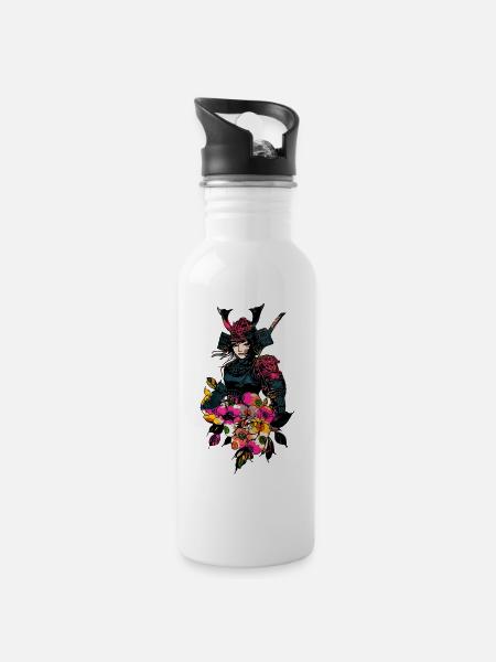 Japanische Geisha Chrysantheme Samurai Krieger 109 - Drikkeflaske med integreret sugerør - hvid