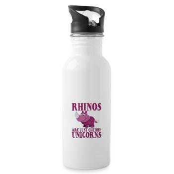 Rhinos Are Just Chubby Unicorns - Trinkflasche mit integriertem Trinkhalm - Weiß - Rechts