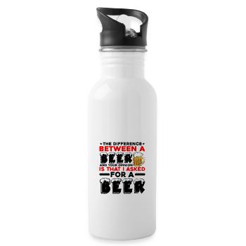 The Difference Between A Beer And Your Opinion 2 - Water bottle with straw - white - Right