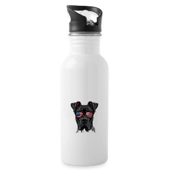 Great Dane with American Sunglasses - Water bottle with straw - white - Right