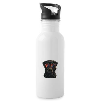 Labrador Retriever with American Sunglasses - Water bottle with straw - white - Right
