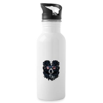 Shetland Sheepdog with American Sunglasses - Water bottle with straw - white - Right