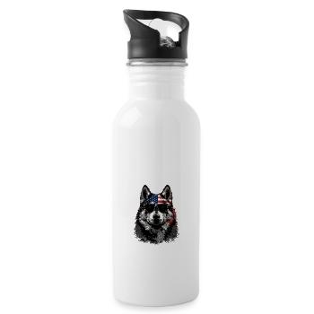 Siberian Husky with American Sunglasses - Water bottle with straw - white - Right
