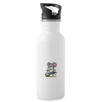Cute Soccer Player Mouse - Water bottle with straw - white - Right