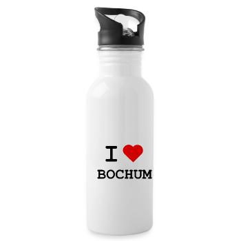 I love Bochum / Ich liebe Bochum - Trinkflasche mit integriertem Trinkhalm - Weiß - Rechts