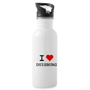 I love Duisburg / Ich liebe Duisburg - Trinkflasche mit integriertem Trinkhalm - Weiß - Rechts