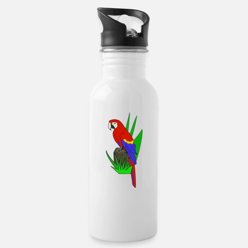 Papagei - Trinkflasche mit integriertem Trinkhalm - Weiß