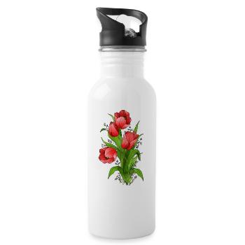 Tulpen Strauß - Trinkflasche mit integriertem Trinkhalm - Weiß - Rechts