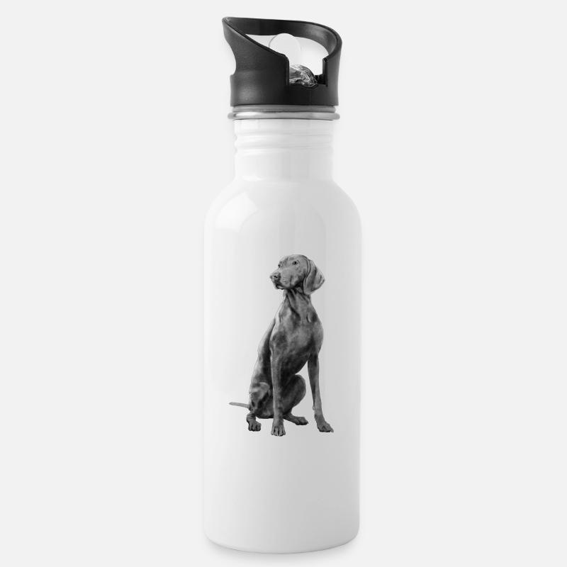 Sitzender Weimaraner Hund - Trinkflasche mit integriertem Trinkhalm - Weiß