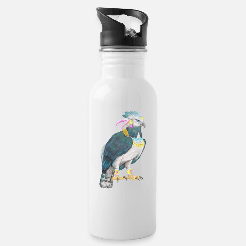 Harpyie Greifvogel Vogel - Trinkflasche mit integriertem Trinkhalm - Weiß