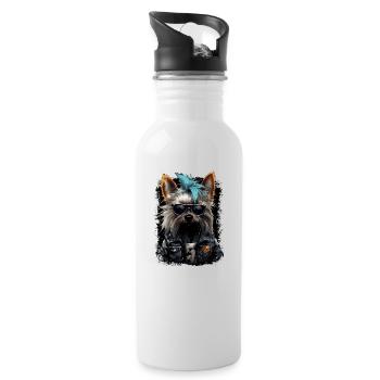 Punk Yorkshire Terrier - Trinkflasche mit integriertem Trinkhalm - Weiß - Rechts