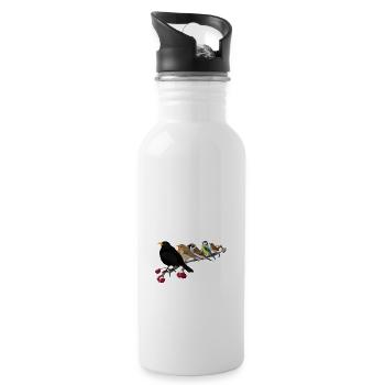 Blackbird, Robin, Blue, Branch, Christmas, Bird - Water bottle with straw - white - Right