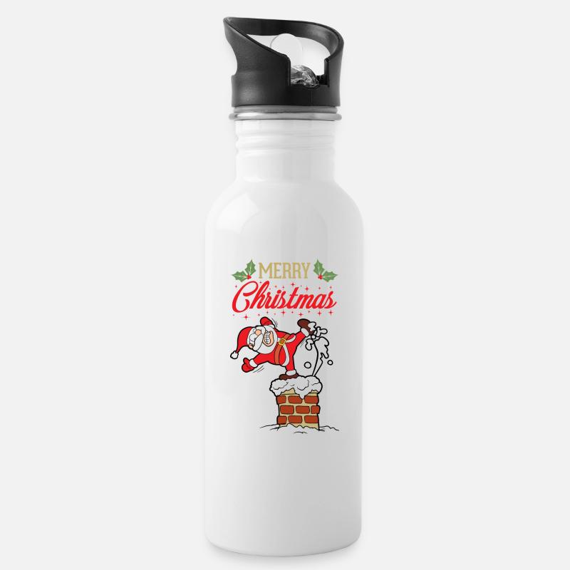 Weihnachtsmann - Trinkflasche mit integriertem Trinkhalm - Weiß