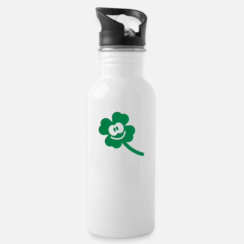 happy Kleeblatt - Trinkflasche mit integriertem Trinkhalm - Weiß