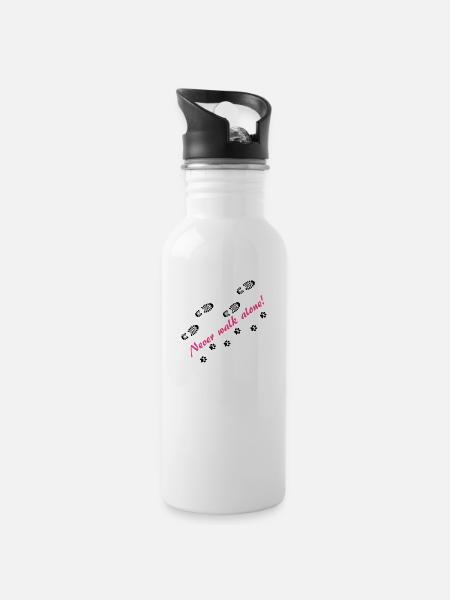 Never walk alone - Trinkflasche mit integriertem Trinkhalm - Weiß