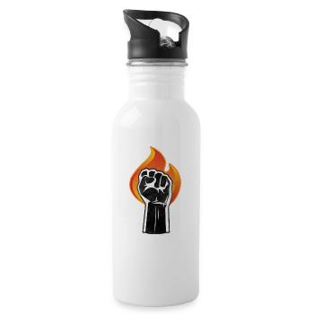 Raised fist burns black power symbol - Water bottle with straw - white - Right
