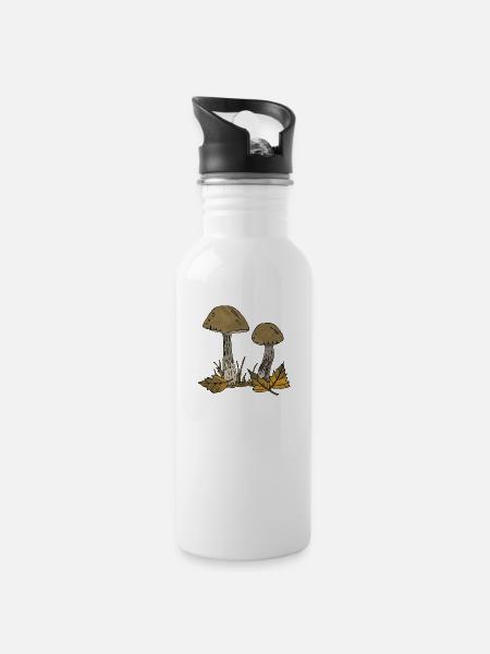 Pilze - Trinkflasche mit integriertem Trinkhalm - Weiß
